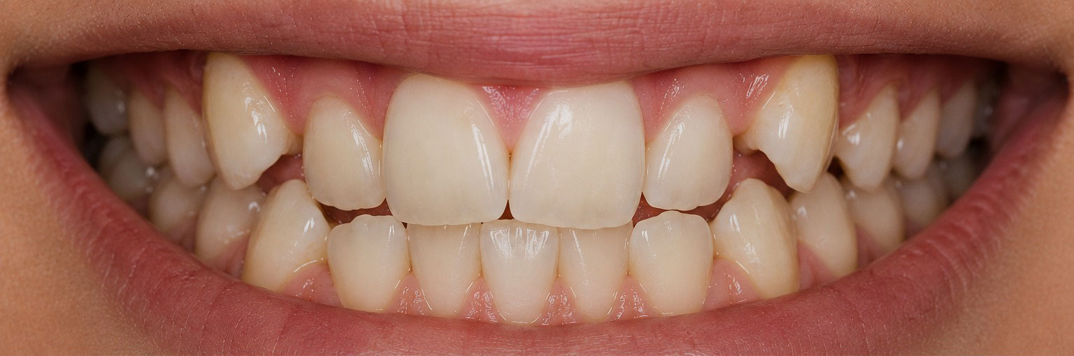 Before — crowded teeth requiring Invisalign