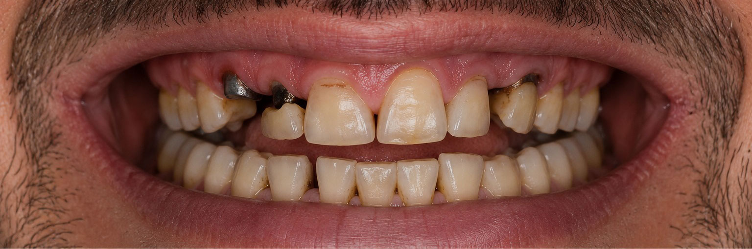 Before — multiple missing teeth requiring implants